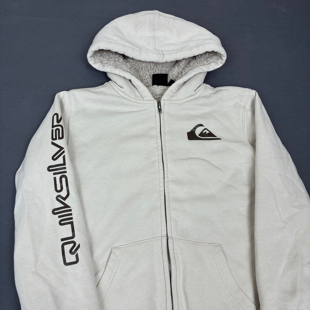Y2K Quiksilver Tan Sherpa Lined Full Zip Hoodie Men's Size Small